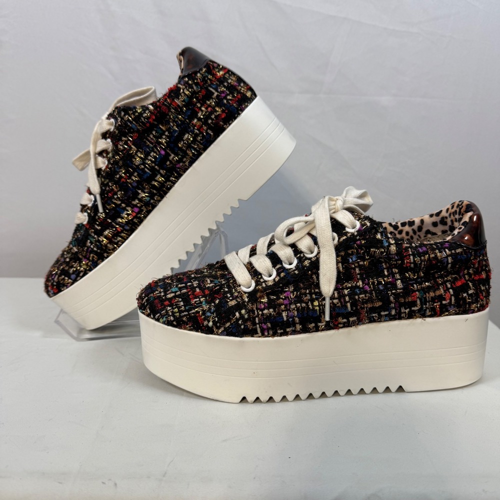 Betsey Johnson Platform Sneakers Tweed Leopard Trim Chunky Platform Sole Size 7M - Picture 2 of 9